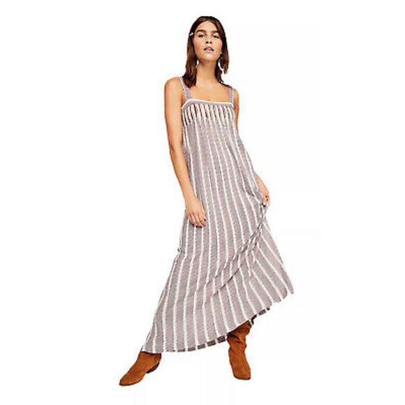 Free People Rain Shadow Maxi Dress Knit Babydoll Square Neck Striped XS - Picture 1 of 14